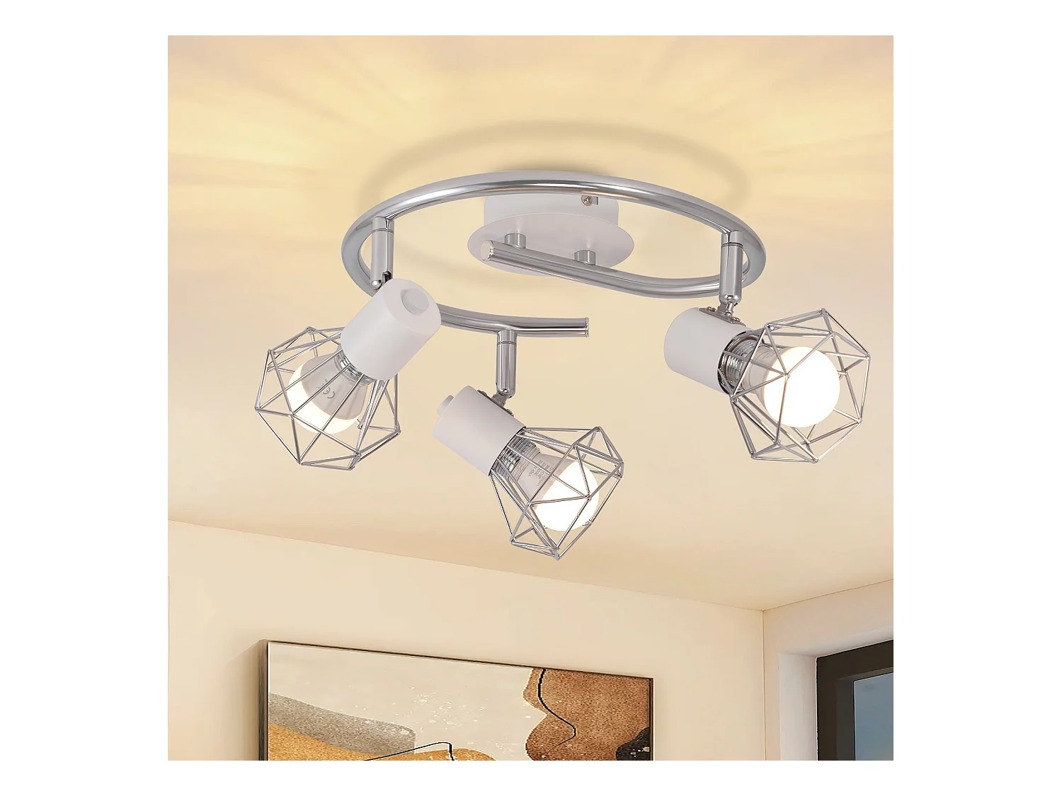 NETTLIFE 3 Spots de Plafond E14 Rond Industriel Rétro Pivotant en Métal Blanc pour Salon Étude Couloir Cuisine Ampoules Max. 25W