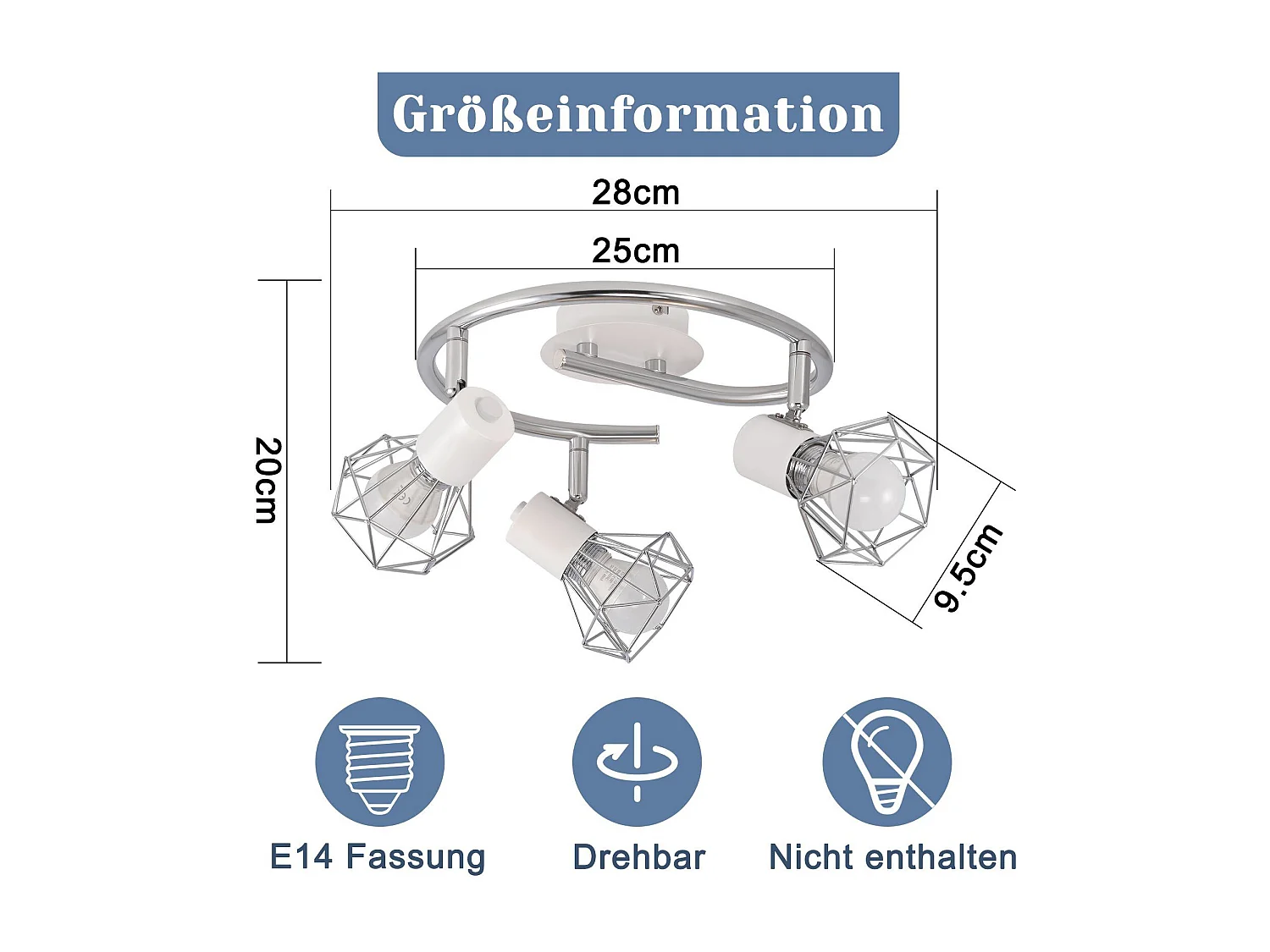 NETTLIFE 3 Spots de Plafond E14 Rond Industriel Rétro Pivotant en Métal Blanc pour Salon Étude Couloir Cuisine Ampoules Max. 25W