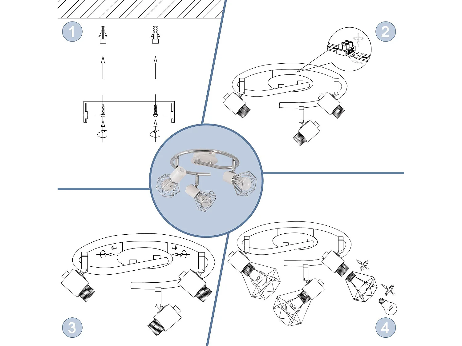 NETTLIFE 3 Spots de Plafond E14 Rond Industriel Rétro Pivotant en Métal Blanc pour Salon Étude Couloir Cuisine Ampoules Max. 25W