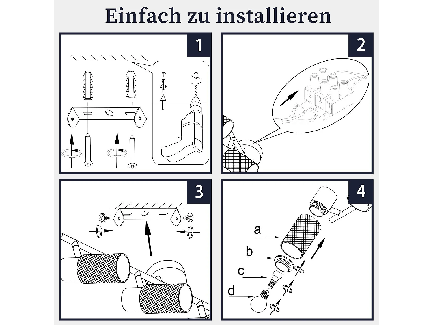 NETTLIFE 4 vintage czarne metalowe reflektory sufitowe E27 z regulacją 330° do salonu sypialni kuchni dziecięcej bez żarówki