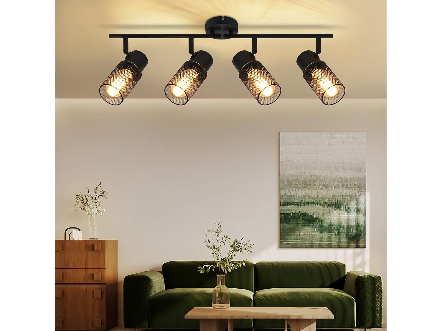 NETTLIFE 4 vintage czarne metalowe reflektory sufitowe E27 z regulacją 330° do salonu sypialni kuchni dziecięcej bez żarówki