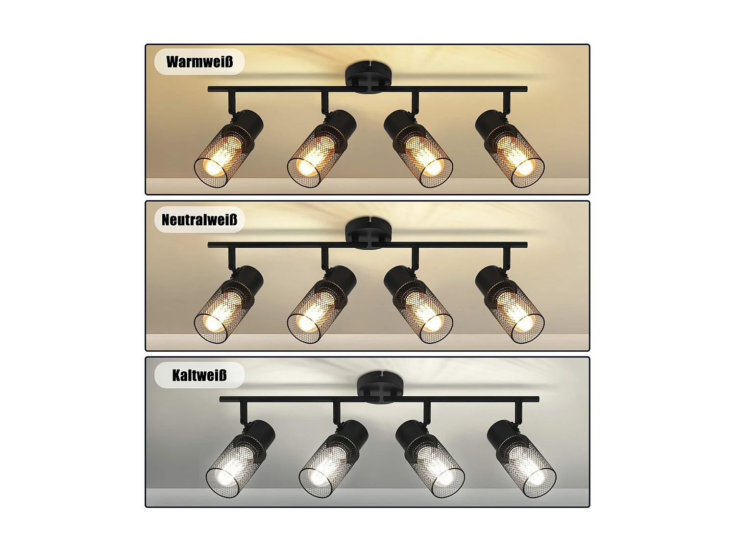 NETTLIFE 4 spots de plafond vintage métal noir E27 orientables à 330° pour salon chambre cuisine d'enfant sans ampoule