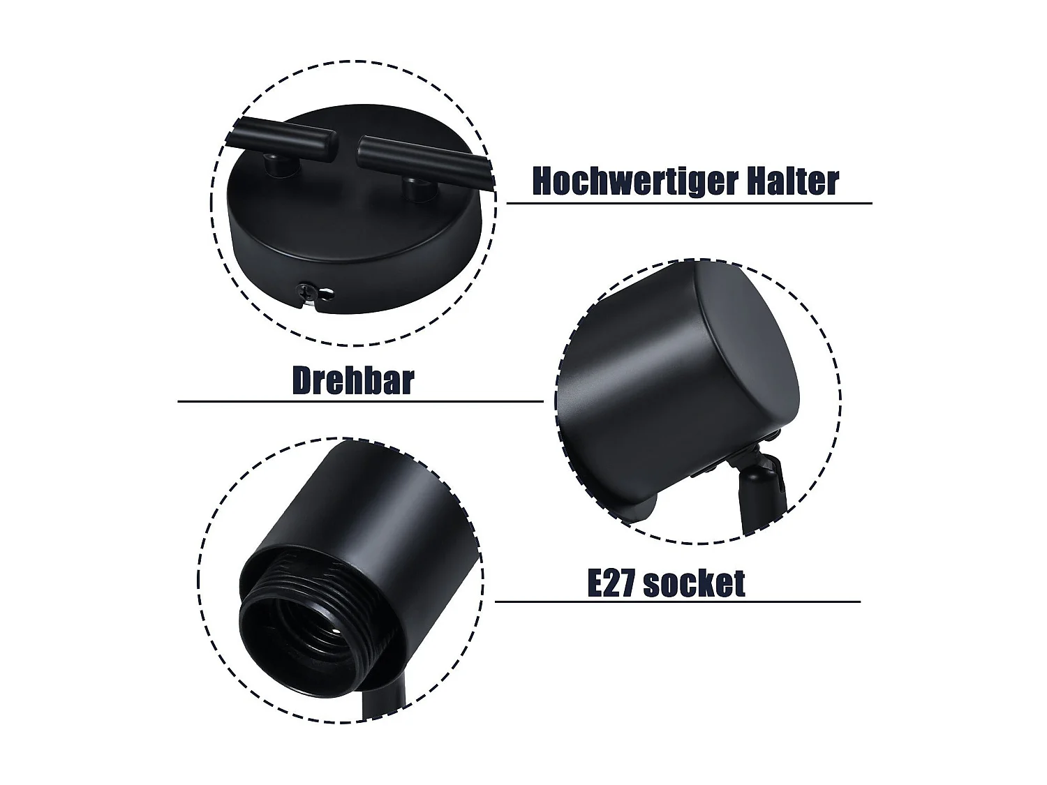 NETTLIFE 4 spots de plafond vintage métal noir E27 orientables à 330° pour salon chambre cuisine d'enfant sans ampoule