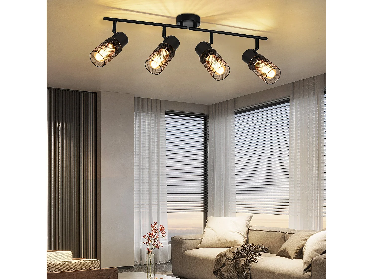 NETTLIFE 4 spots de plafond vintage métal noir E27 orientables à 330° pour salon chambre cuisine d'enfant sans ampoule