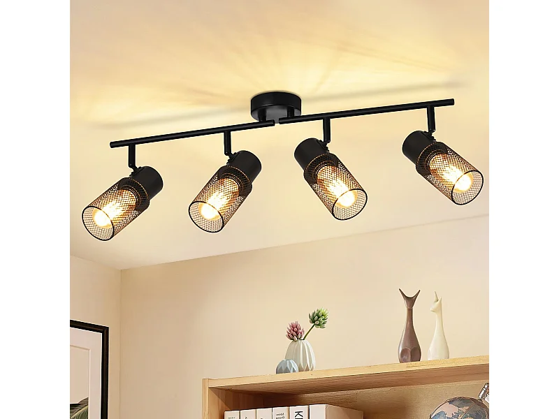 NETTLIFE Opbouwspot 4 vlammen E27 Zuil vintage Plafondspot zwart metaal verstelbaar 330° spot plafondlamp voor woonkamer slaapkamer keuken zonder gloeilampen
