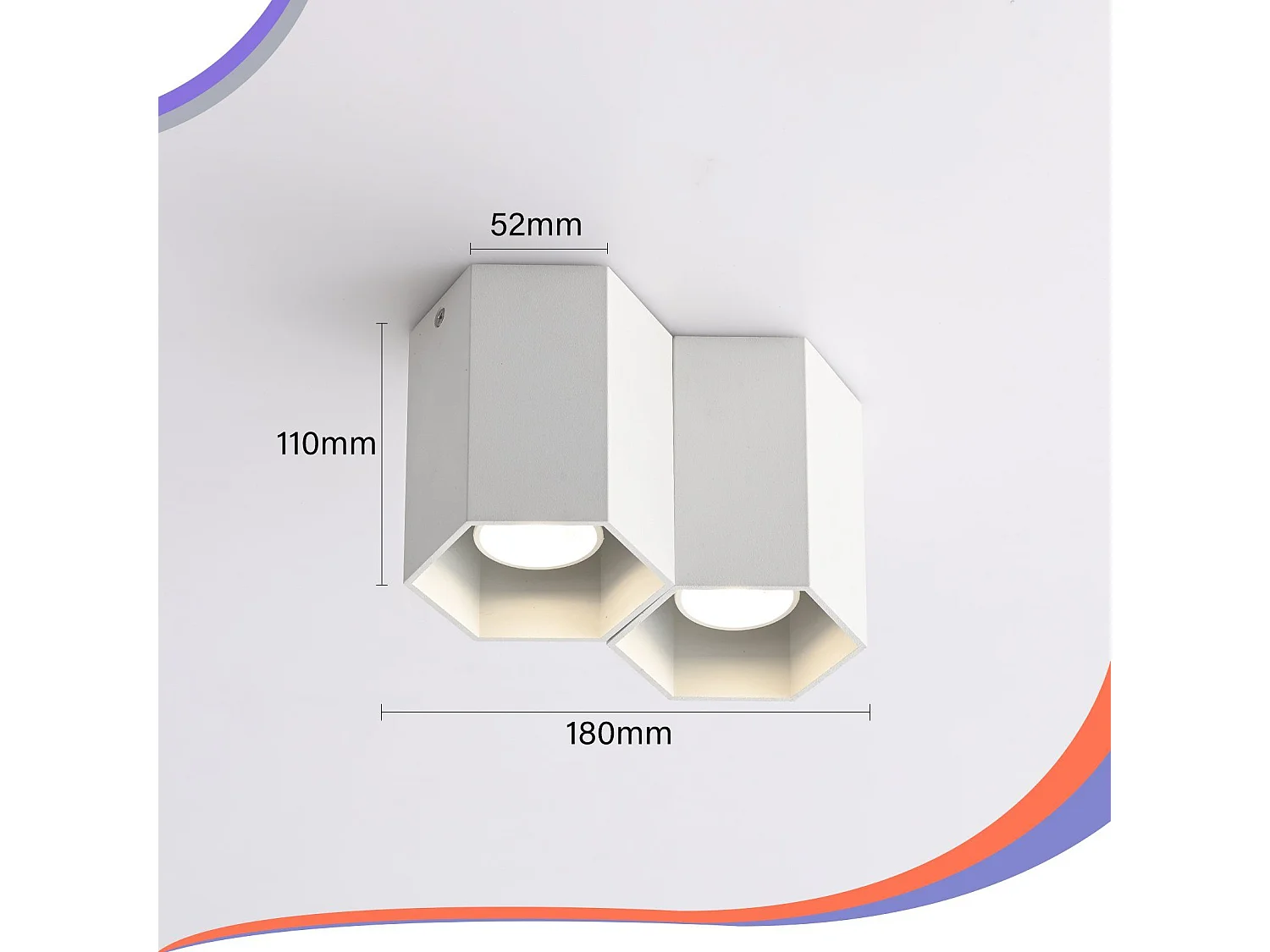 NETTLIFE Opbouwspot - 2-Lichts - Wit - zeshoekig - GU10 Fitting - Plafondspot - Metaal - Moderne Plafondlamp - voor Woonkamer | Slaafkamer | Gang - Zonder Lichtborn