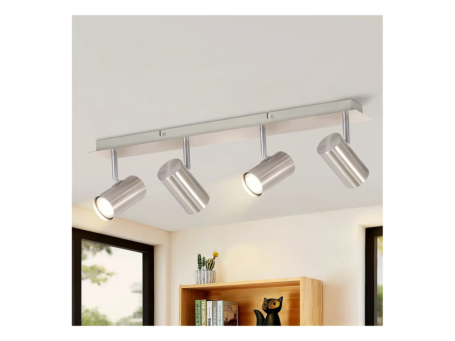 NETTLIFE Opbouwspot rechthoekig nikkel 4-lichts GU10 Fitting  330° draaibar Plafondspot L 62cm  Plafondlamp voor Woonkamer Hal Keuken Zonder Lichtborn Max.25W