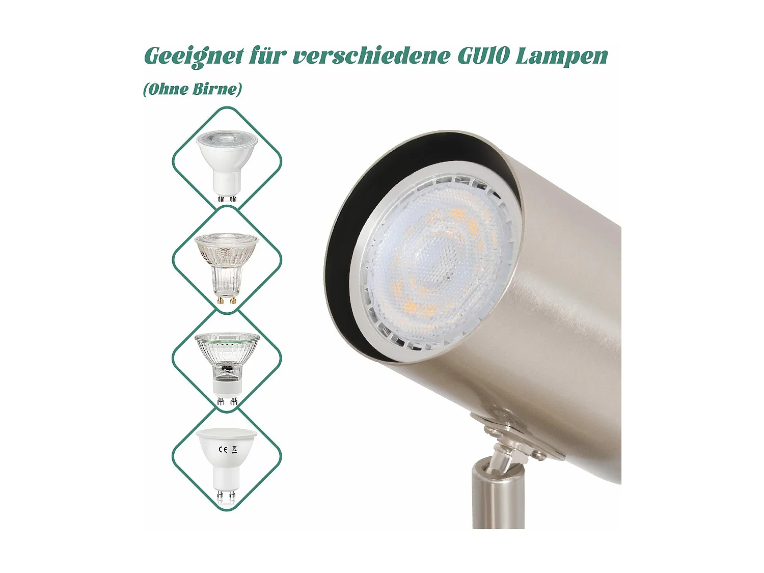 NETTLIFE 4 Spots de plafond GU10 en métal nickel pivotants à 330°pour salon cuisine chambre lampe moderne de couloir sans ampoule