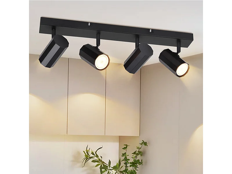 NETTLIFE Opbouwspot 4-Lichts zeshoekig Plafondspot Zwart GU10 Fitting 350° draaibar Vintage Plafondlamp voor Woonkamer | Slaafkamer | Gang | Keuken Max.25W