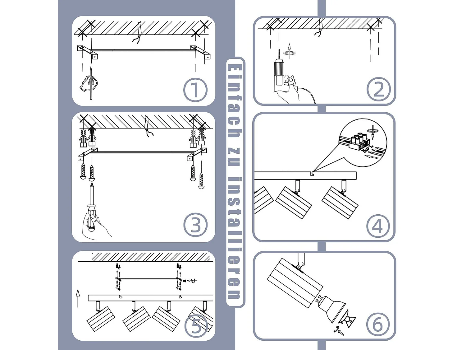NETTLIFE 4 czarne reflektory sufitowe GU10 z możliwością regulacji 350°, z metalu w stylu vintage MAX. 25W do kuchni jadalni salonu sypialni bez żarówek