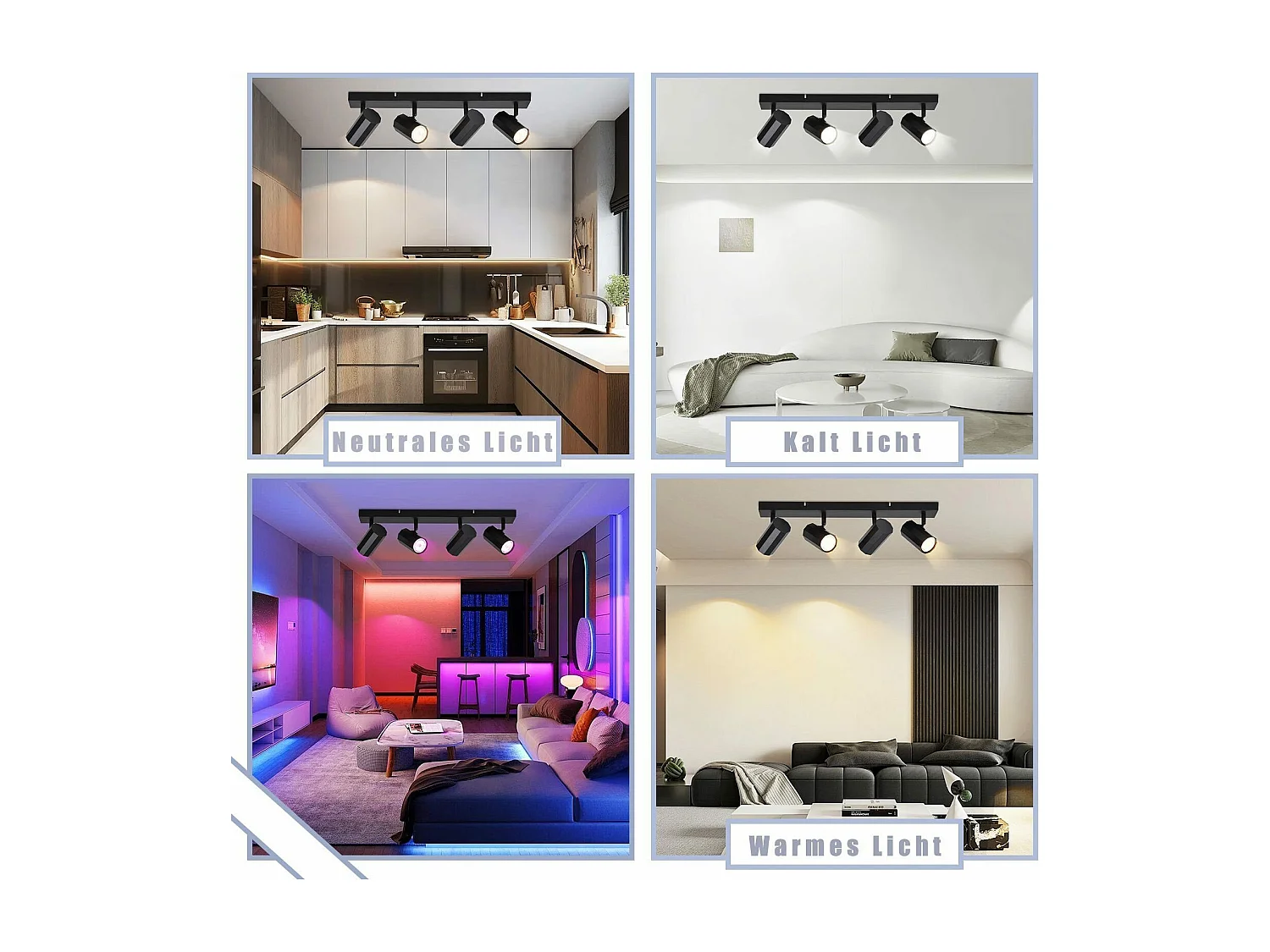 NETTLIFE 4 czarne reflektory sufitowe GU10 z możliwością regulacji 350°, z metalu w stylu vintage MAX. 25W do kuchni jadalni salonu sypialni bez żarówek