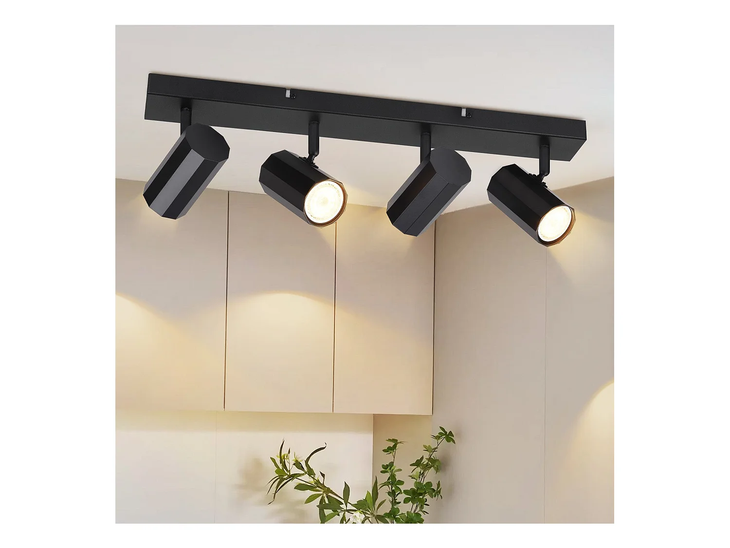 NETTLIFE 4 spots de plafond noir GU10 orientables à 350° en métal vintage MAX. 25W pour cuisine salle à manger salon chambre sans ampoules