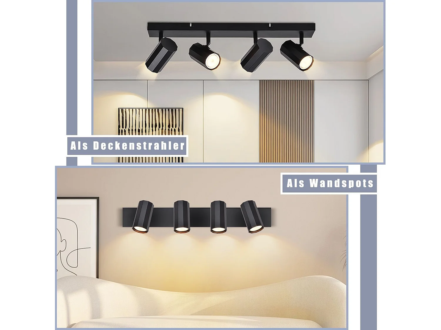 NETTLIFE 4 spots de plafond noir GU10 orientables à 350° en métal vintage MAX. 25W pour cuisine salle à manger salon chambre sans ampoules