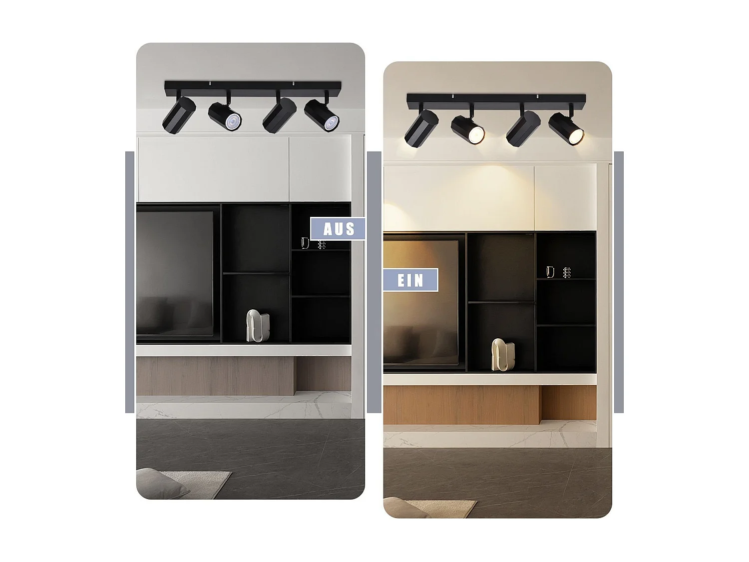 NETTLIFE 4 spots de plafond noir GU10 orientables à 350° en métal vintage MAX. 25W pour cuisine salle à manger salon chambre sans ampoules