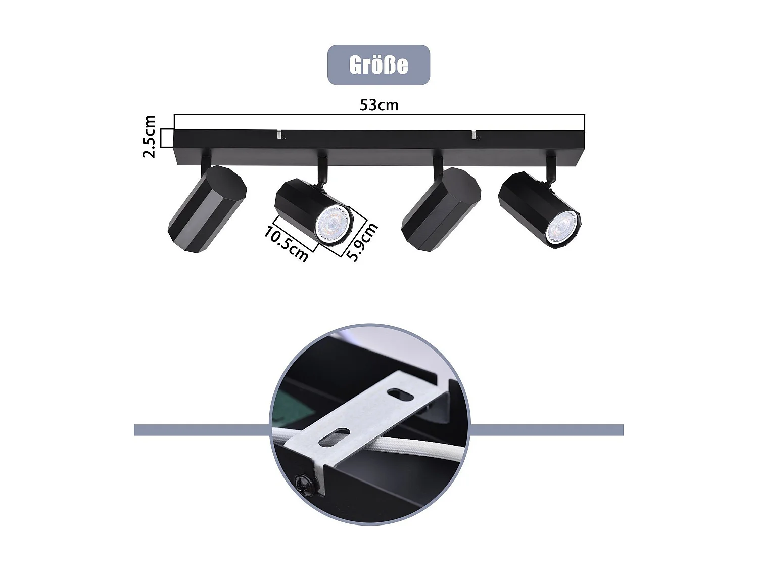 NETTLIFE 4 spots de plafond noir GU10 orientables à 350° en métal vintage MAX. 25W pour cuisine salle à manger salon chambre sans ampoules