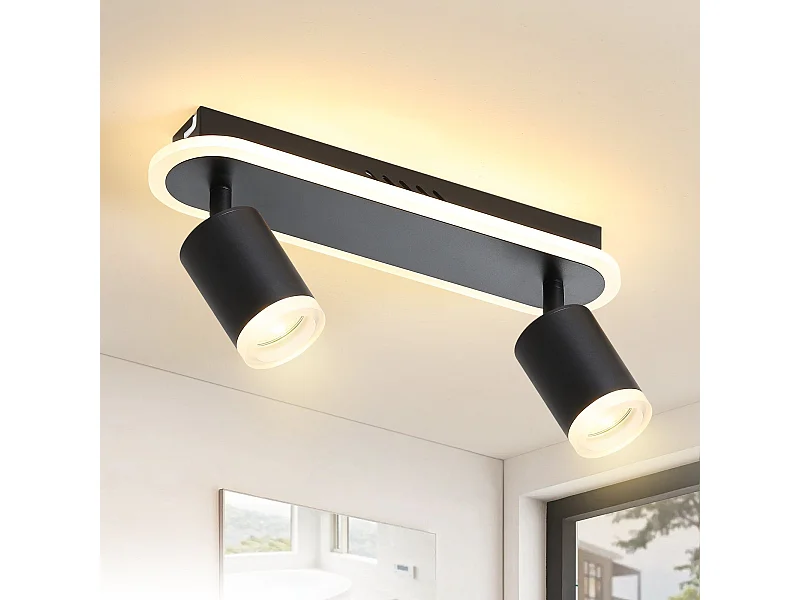 NETTLIFE 2 spots de plafond LED noir GU10 en métal, orientables à 330°, pour chambre couloir salle à manger cuisine salon, lumière blanc chaud