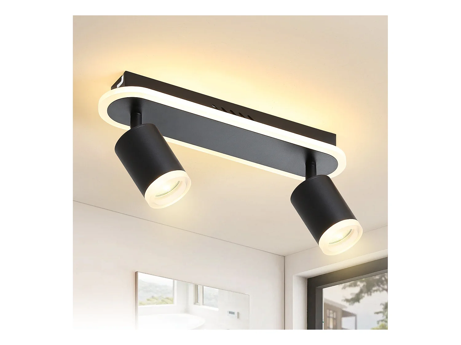 NETTLIFE 2 spots de plafond LED noir GU10 en métal, orientables à 330°, pour chambre couloir salle à manger cuisine salon, lumière blanc chaud