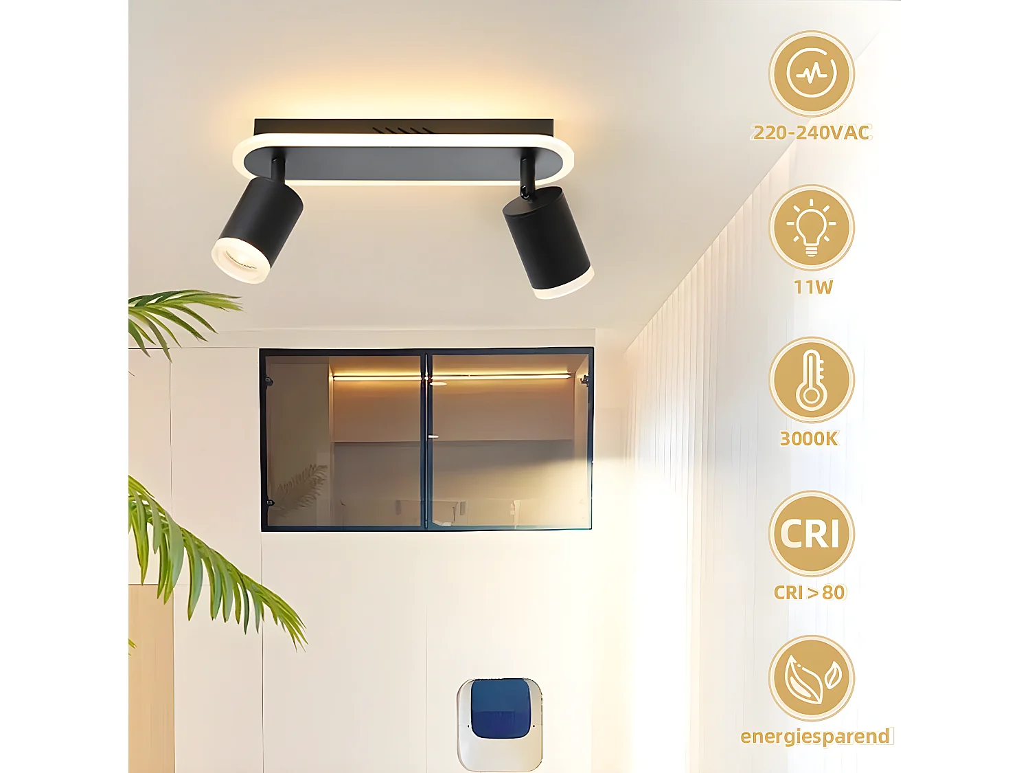 NETTLIFE 2 spots de plafond LED noir GU10 en métal, orientables à 330°, pour chambre couloir salle à manger cuisine salon, lumière blanc chaud