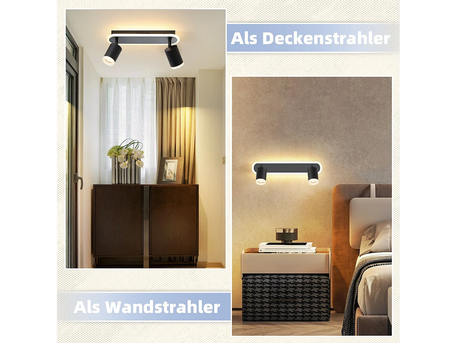 NETTLIFE 2 spots de plafond LED noir GU10 en métal, orientables à 330°, pour chambre couloir salle à manger cuisine salon, lumière blanc chaud