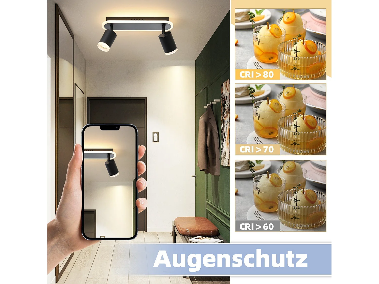 NETTLIFE 2 spots de plafond LED noir GU10 en métal, orientables à 330°, pour chambre couloir salle à manger cuisine salon, lumière blanc chaud