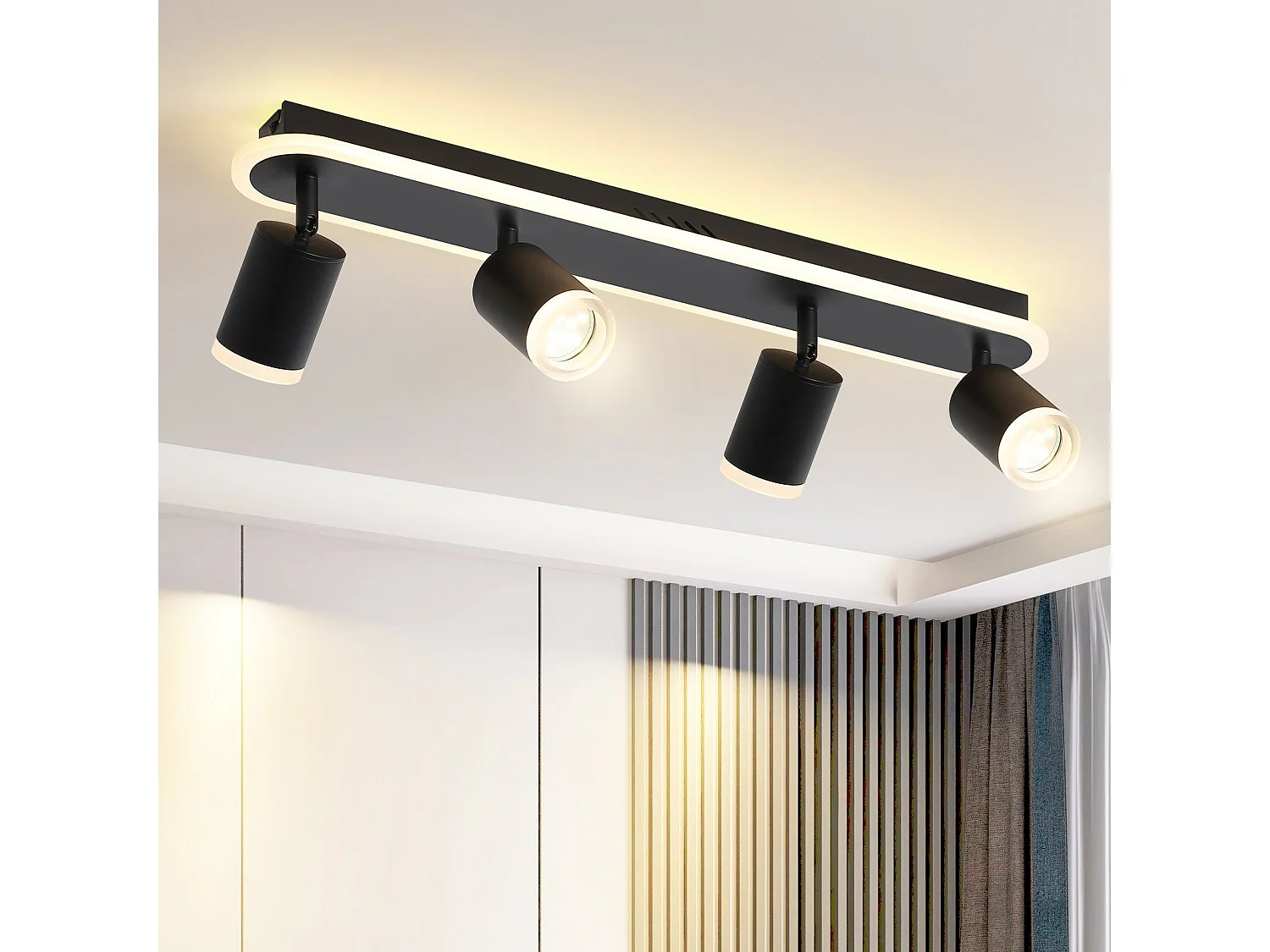 NETTLIFE 4 spot de plafond LED GU10 métal noir orientable 330° spot moderne blanc chaud pour chambre couloir salle à manger cuisine salon