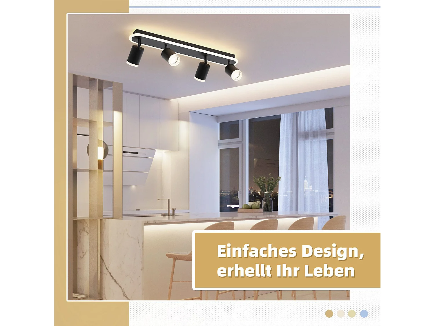 NETTLIFE 4 spot de plafond LED GU10 métal noir orientable 330° spot moderne blanc chaud pour chambre couloir salle à manger cuisine salon