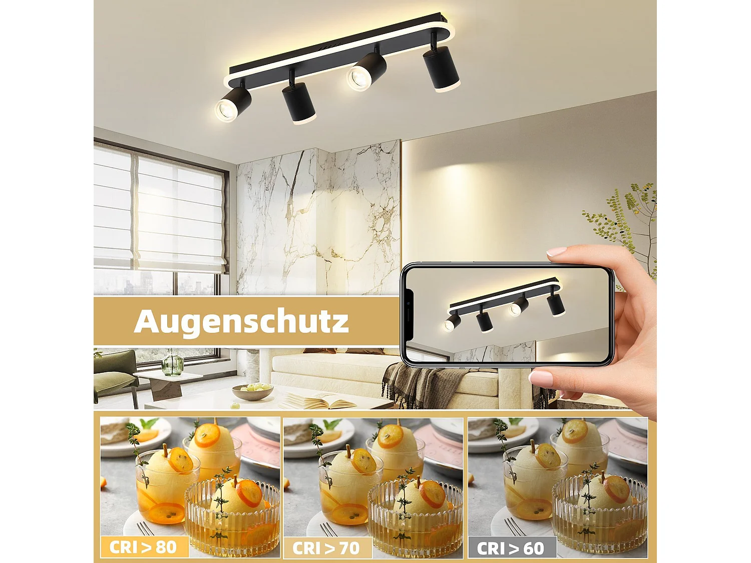 NETTLIFE 4 spot de plafond LED GU10 métal noir orientable 330° spot moderne blanc chaud pour chambre couloir salle à manger cuisine salon