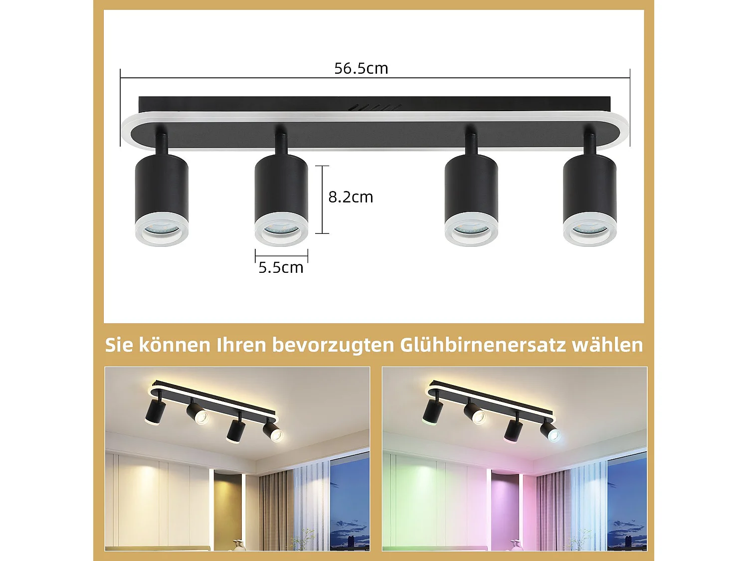 NETTLIFE 4 spot de plafond LED GU10 métal noir orientable 330° spot moderne blanc chaud pour chambre couloir salle à manger cuisine salon