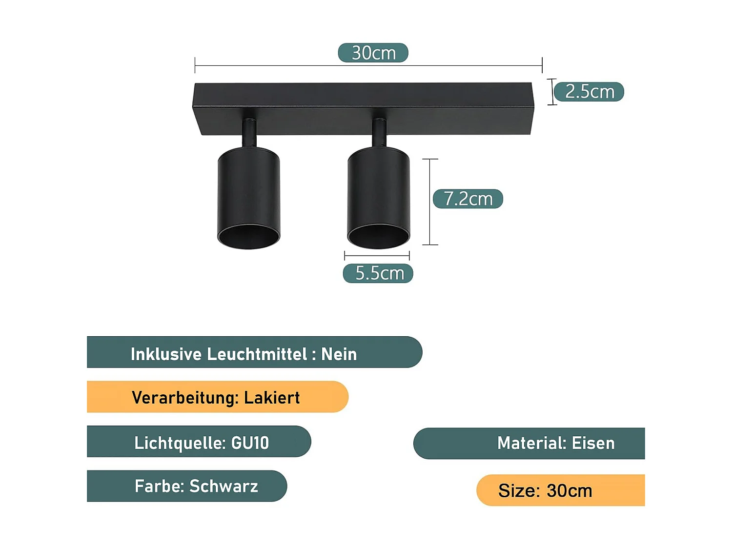 NETTLIFE 2 Spots Max.25w GU10 LED Deckenleuchte Schwarz Moderne Flurlampe 350° Drehbar Industrielle Wandleuchte für Wohnzimmer Schlafzimmer Küche