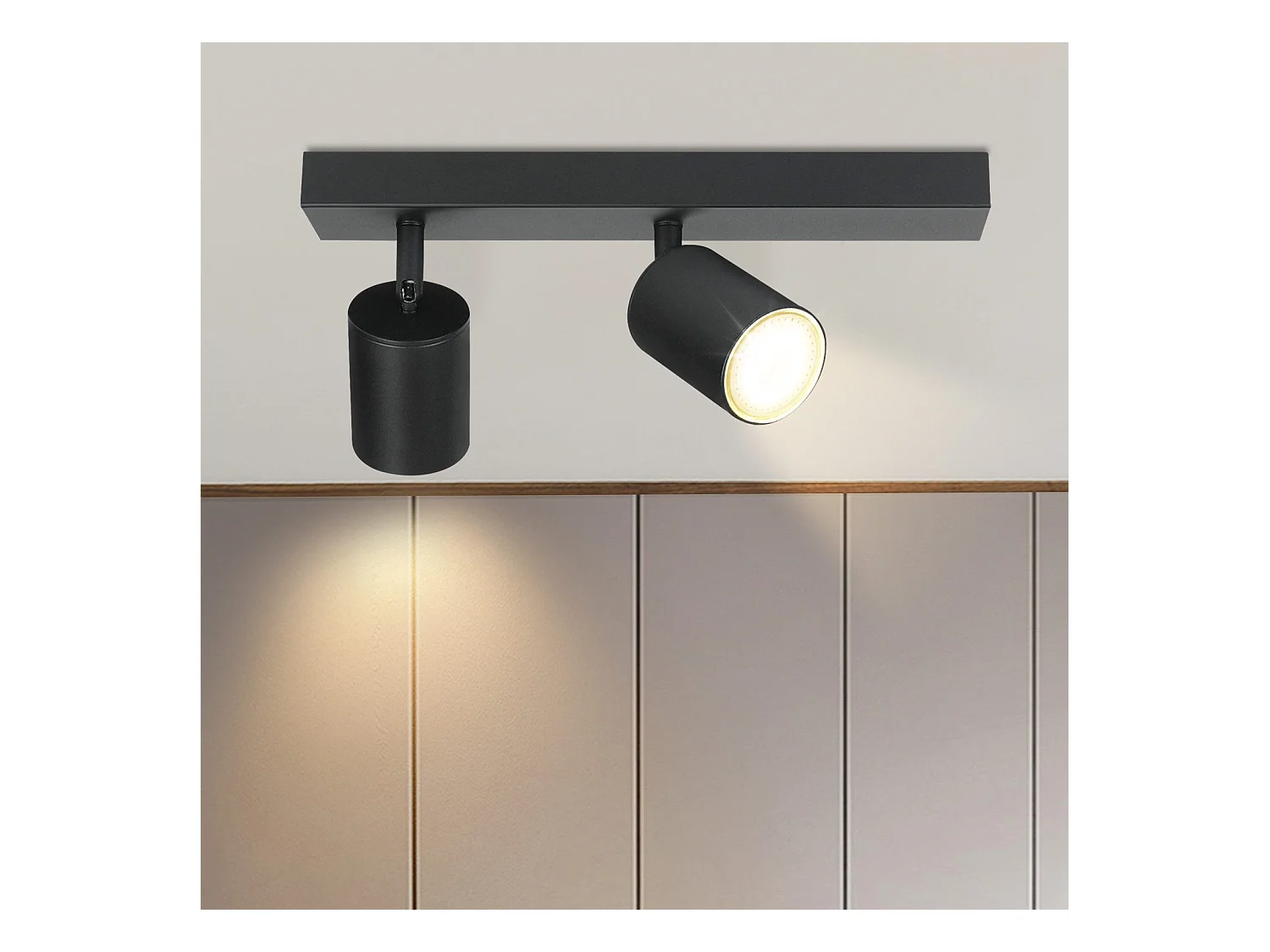 NETTLIFE 2 Spots Max.25w GU10 Plafonnier LED Noir  Lampe de Couloir Moderne Pivotante à 350° Murale Industrielle pour Salon Chambre Cuisine