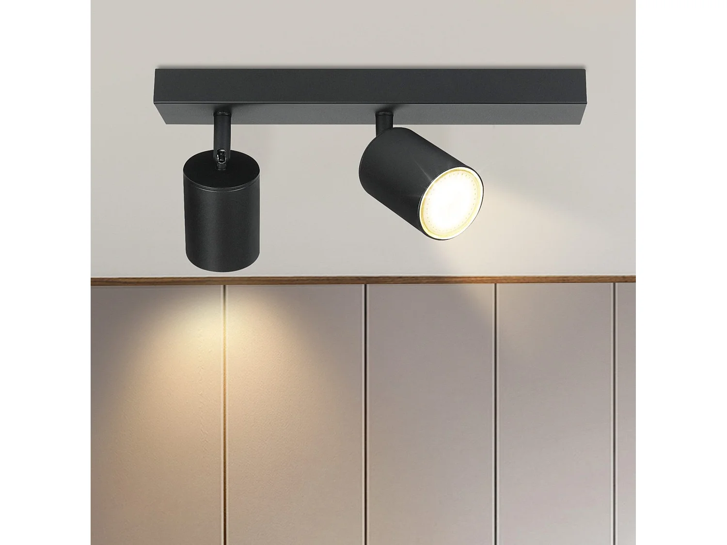 NETTLIFE 2 Spots Max.25w GU10 Plafonnier LED Noir  Lampe de Couloir Moderne Pivotante à 350° Murale Industrielle pour Salon Chambre Cuisine