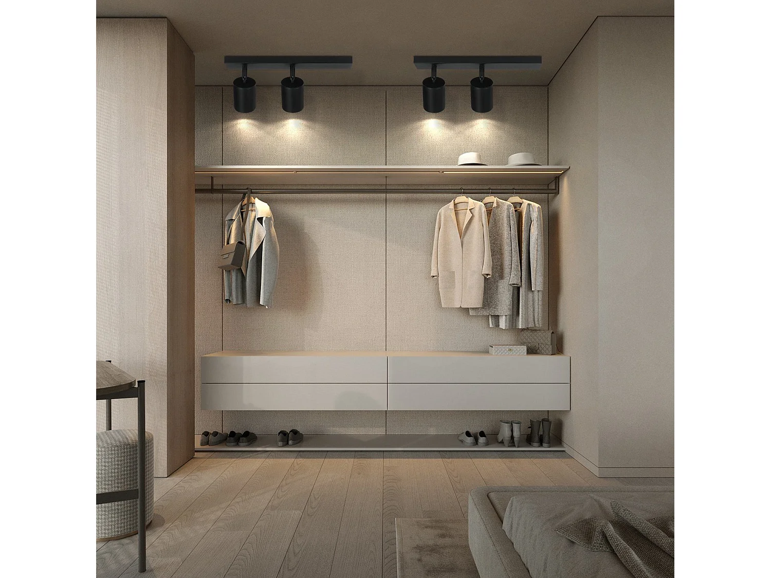 NETTLIFE 2 Spots Max.25w GU10 Plafonnier LED Noir  Lampe de Couloir Moderne Pivotante à 350° Murale Industrielle pour Salon Chambre Cuisine