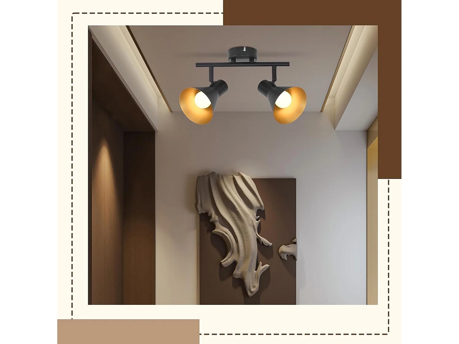 NETTLIFE Opbouwspot 2-lichts E14 Fitting zwart goud met creatief ontwerp 330° draaibar Plafondspot Vintage Keukenlamp