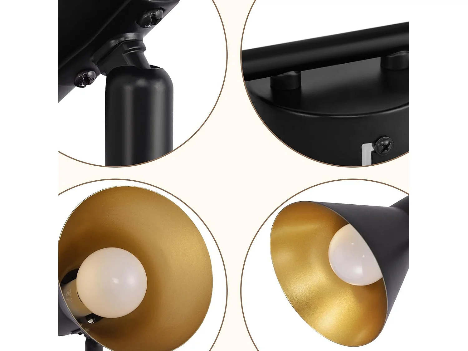 NETTLIFE Opbouwspot 2-lichts E14 Fitting zwart goud met creatief ontwerp 330° draaibar Plafondspot Vintage Keukenlamp