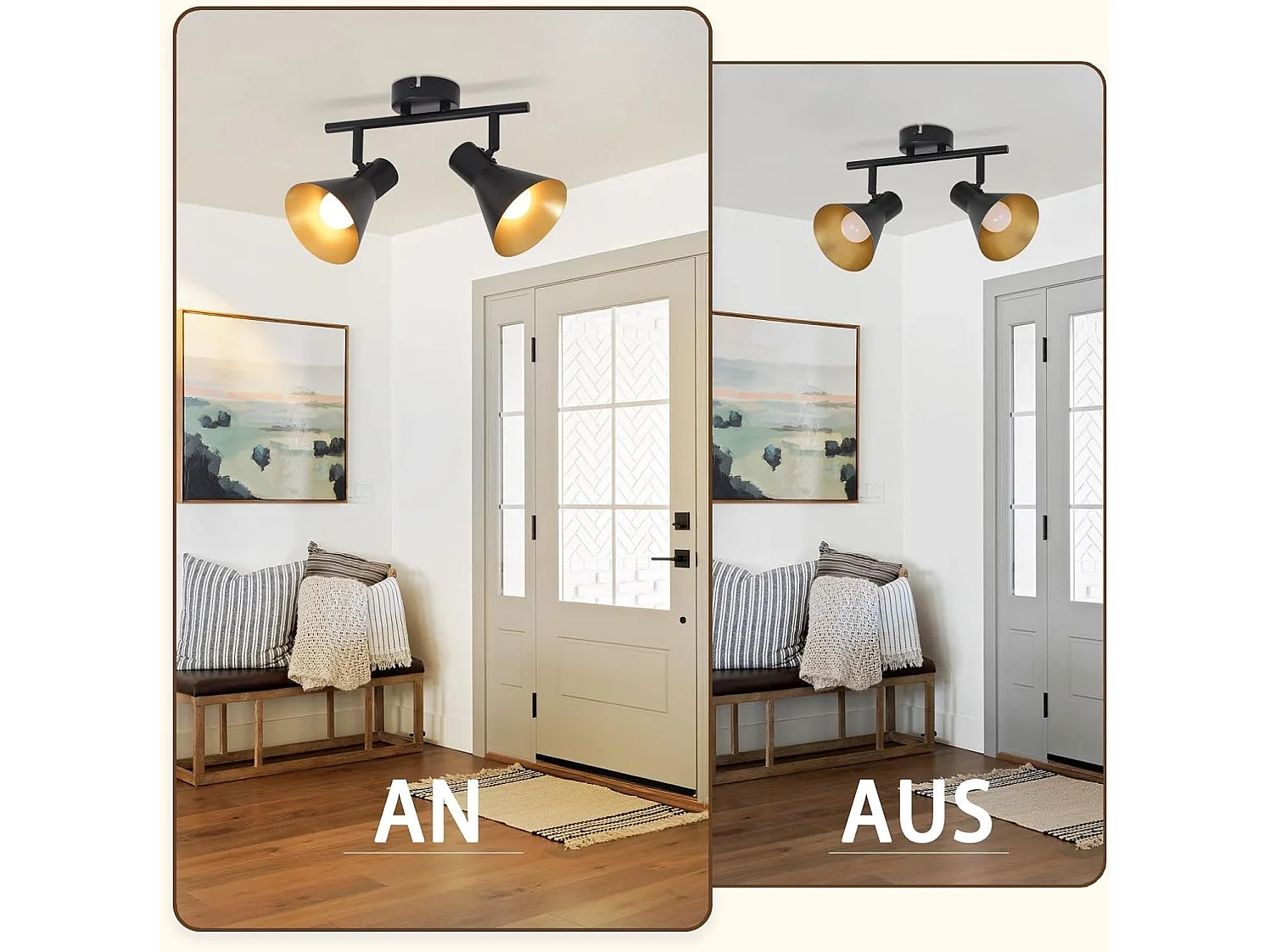 NETTLIFE Opbouwspot 2-lichts E14 Fitting zwart goud met creatief ontwerp 330° draaibar Plafondspot Vintage Keukenlamp