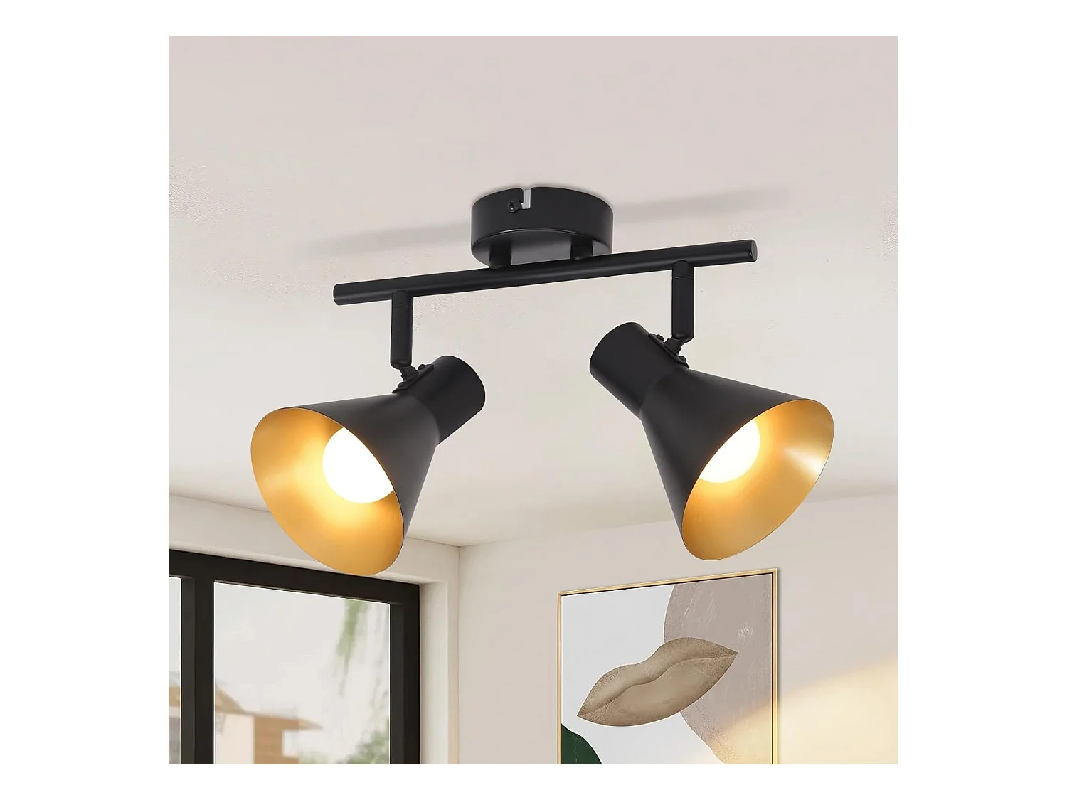 NETTLIFE 2 Spots Plafonnier Cuisine Noir 2 Ampoules E14 Vintage Pivotant à 350°Industriel Rétro en Métal pour Bureau Entrée