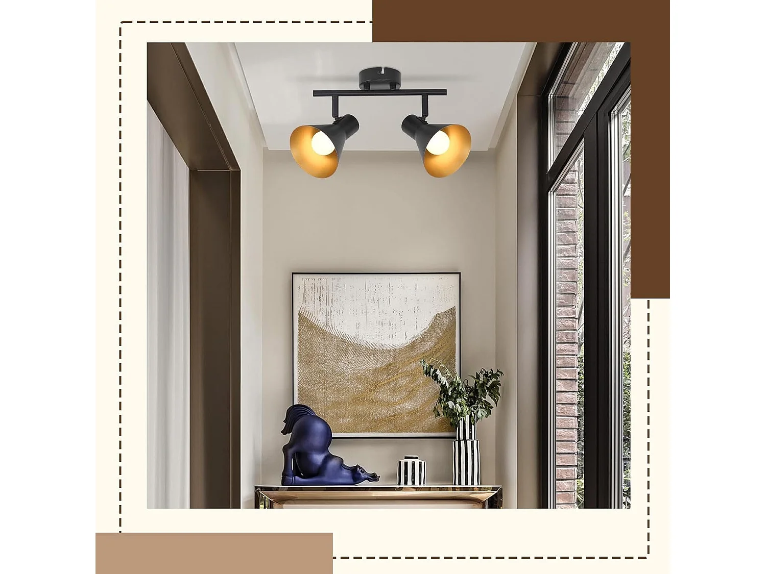 NETTLIFE 2 Spots Plafonnier Cuisine Noir 2 Ampoules E14 Vintage Pivotant à 350°Industriel Rétro en Métal pour Bureau Entrée