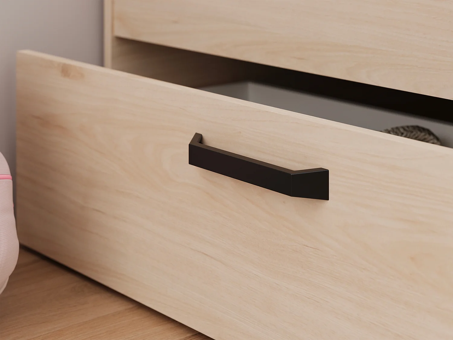 Łóżko 120 x 190/200 cm ze schowkami - Naturalny i czarny + Stelaż - KINSELIA