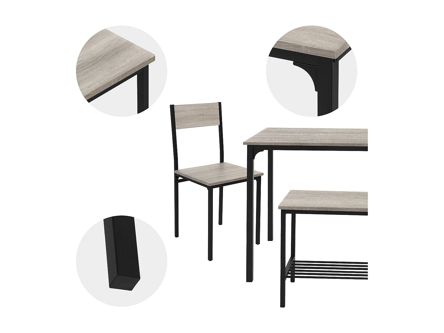 Set tavolo da pranzo per cucina 4 pezzi rovere sonoma set di mobili soggiorno