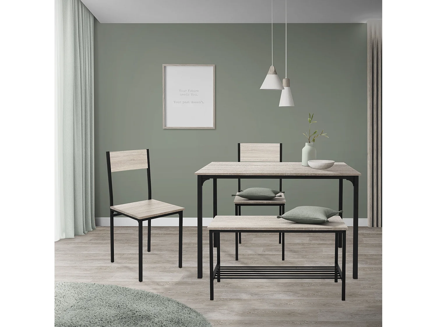 Set tavolo da pranzo per cucina 4 pezzi rovere sonoma set di mobili soggiorno