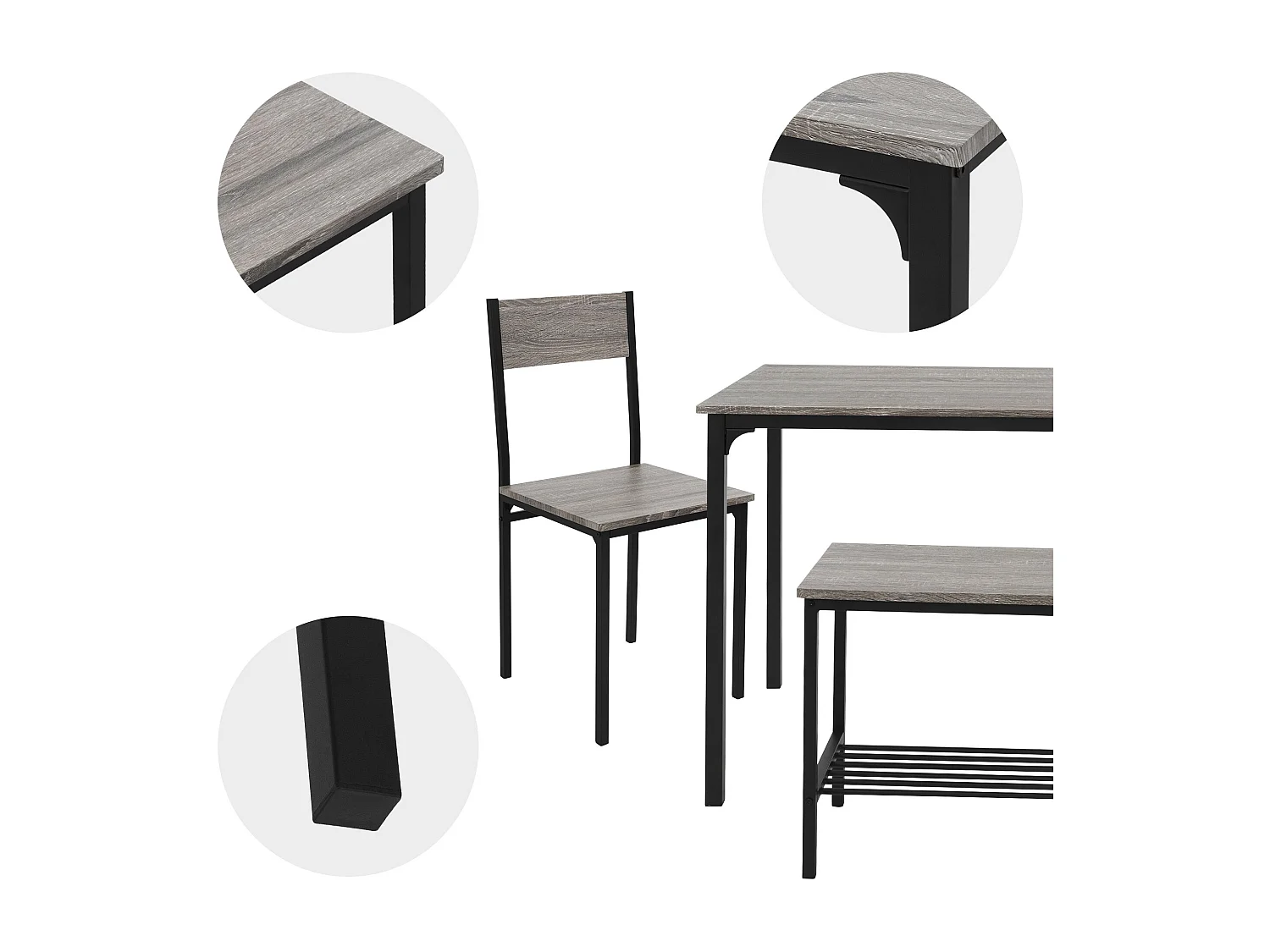 Set tavolo da pranzo per cucina 4 pezzi rovere grigio set di mobili soggiorno