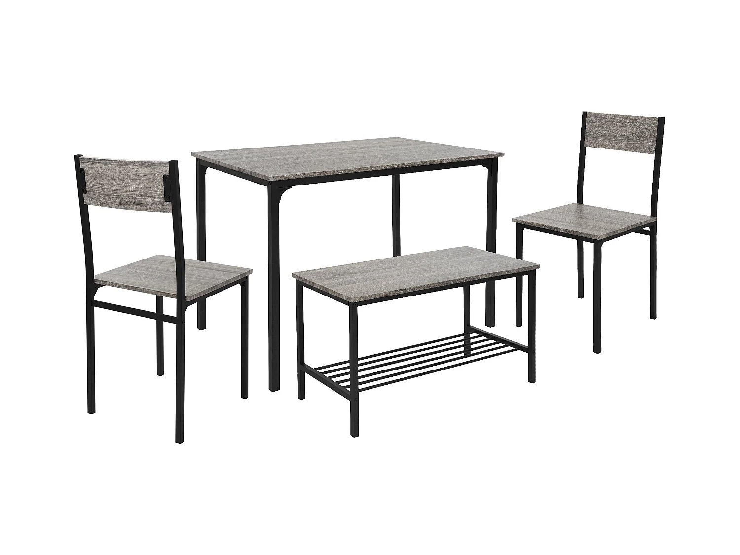 Juego de comedor de 4 piezas muebles roble gris 2 sillas, 1 mesa, 1 banco