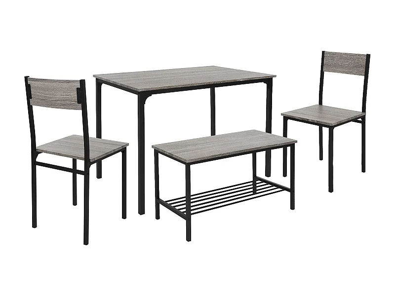 4 Pièces meubles salle à manger cuisine table chaises banc chêne-gris MDF/acier