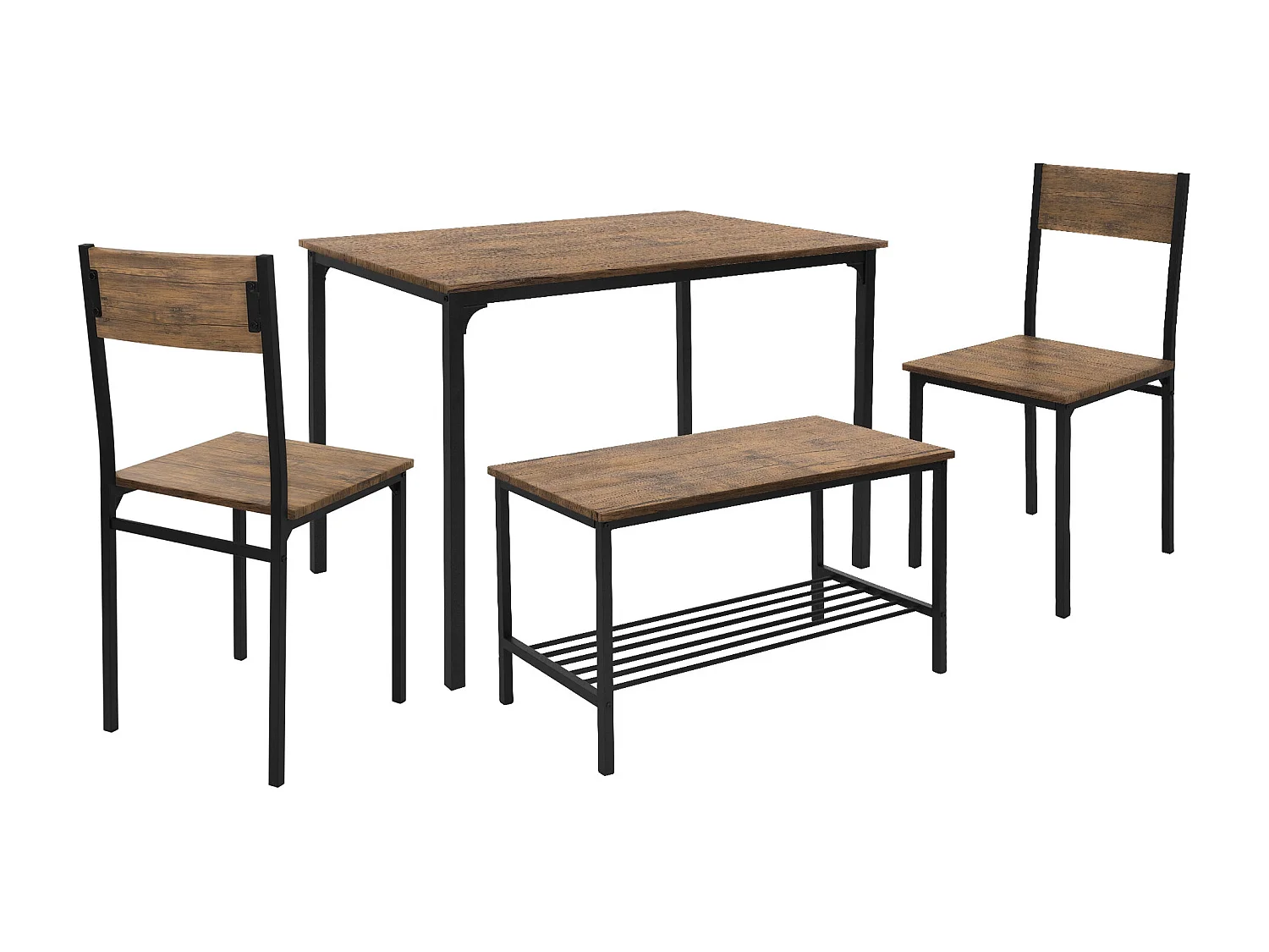 Juego de comedor de 4 piezas muebles roble rústico 2 sillas, 1 mesa, 1 banco