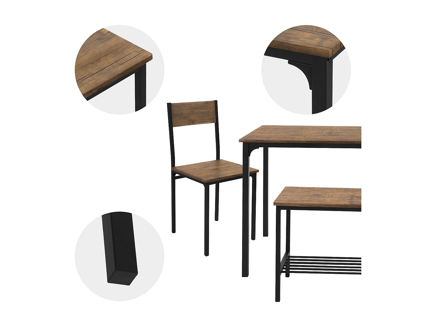 4 Pièces meubles de salle à manger cuisine table chaises banc chêne rustique