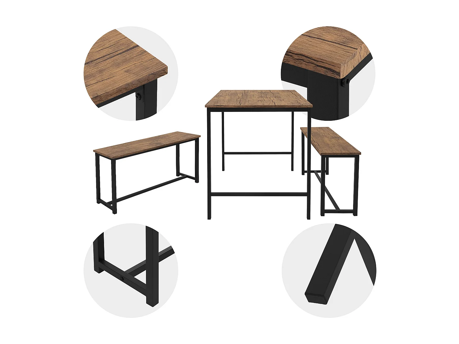 3 Pièces meubles de salle à manger cuisine 1 table 2 banquettes chêne rustique