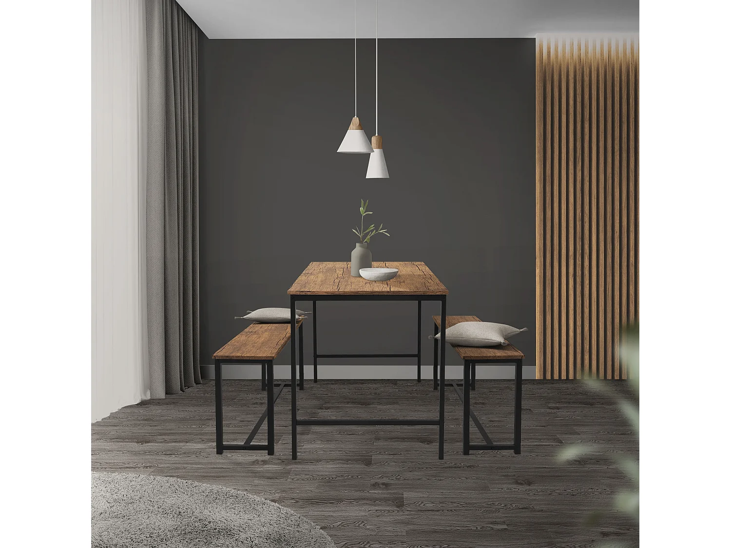 3 Pièces meubles de salle à manger cuisine 1 table 2 banquettes chêne rustique