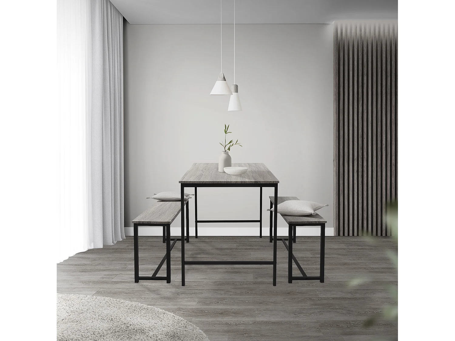 3 Pièces meubles de salle à manger de cuisine 1 table 2 banquettes chêne gris