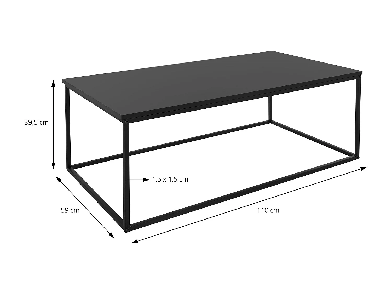 Tavolino da caffè 110x39,5 cm nero rettangolare in metallo tavolini da salotto