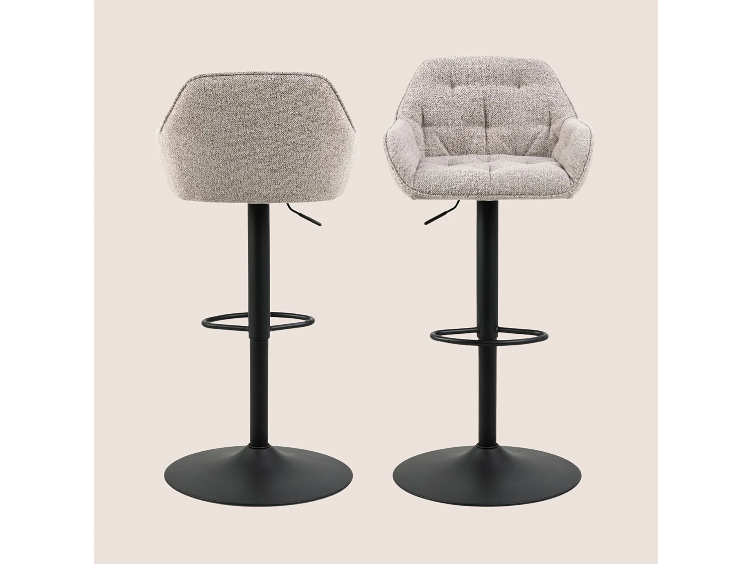 Tabourets de bar en tissu pied tulipe métal noir (lot de 2) - BROOK